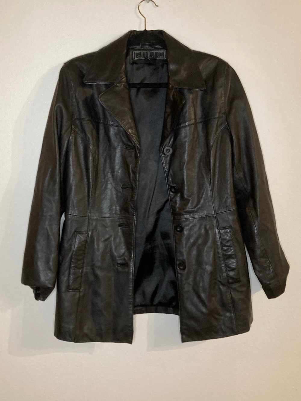 vintage leather button front blazer jacket